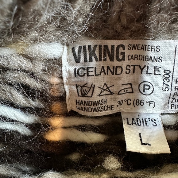 VTG Viking Icelandic Wool Sweater Women’s Large Cream Brown Fair Isle Hand Knit - Picture 5 of 10